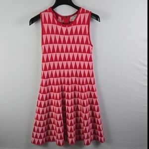 Kling Red Sleeveless Knit Zip Closure Triangle Pattern Short Dress Sz S